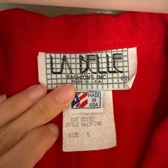 Vintage La Belle Red Sleeveless Button Front Midi Dress - Size 5 - Made in USA - Picture 7 of 8